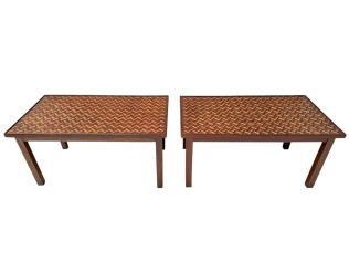 Pair of Mid-Century Modern Side Tables with Mosaic Inlaid Tops, 1960s